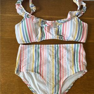 JCrew Colorful Striped High Waisted Bikini